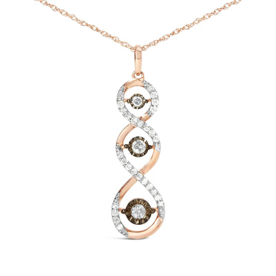 10K Two Toned Gold Plated .925 Sterling Silver 1/2 Cttw Round Diamond Twisted 18" Pendant Necklace (Champagne Color, I2-I3 Clarity)