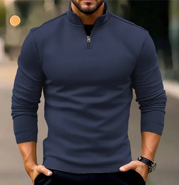 Luxe Long-sleeve Zipper Men's Sports Polo Shirt