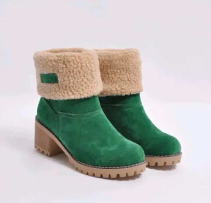 Mid-Tube Thick Heel Suede Snow Boots